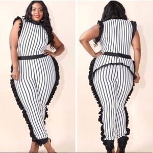 Sleeveless Striped Ruffle Jumpsuit